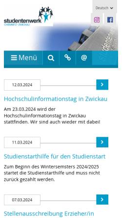 Vorschau der mobilen Webseite www.swcz.de, Studentenwerk Chemnitz-Zwickau