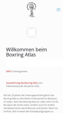 Vorschau der mobilen Webseite www.boxring-atlas.de, Boxring Atlas Leipzig e.V.