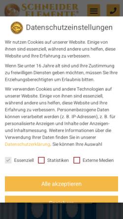 Vorschau der mobilen Webseite www.schneider-elemente.de, Tischlerei Schneider