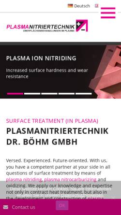 Vorschau der mobilen Webseite www.plasmanitriertechnik.de, Plasmanitriertechnik Dr. Böhm