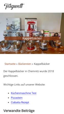 Vorschau der mobilen Webseite www.kappelbaecker.de, Kappelbäcker