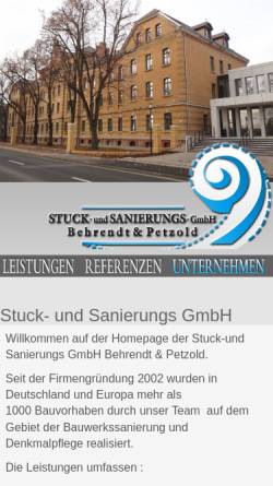 Vorschau der mobilen Webseite www.stuck-sanierung.de, STUCK- und SANIERUNGS-GmbH Behrendt & Petzold
