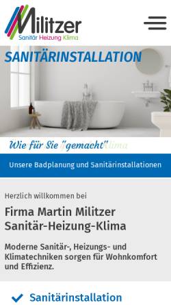 Vorschau der mobilen Webseite www.militzer-shk.de, Installateur- und Klempnermeister Militzer