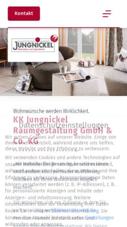 Vorschau der mobilen Webseite www.jungnickel-raumgestaltung.de, Raumgestaltung und Markisen Jungnickel