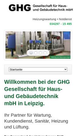 Vorschau der mobilen Webseite www.ghg-leipzig.de, GHG Gesellschaft für Haus- und Gebäudetechnik mbH