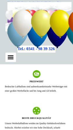 Vorschau der mobilen Webseite werbeluftballons.info, Ei forrbibbch Werbemittelveredlung und -vertrieb