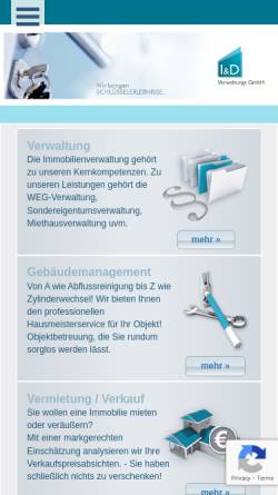 Vorschau der mobilen Webseite www.iundd.de, Immobilie + Dienstleistung Unitas Verwaltungs GmbH