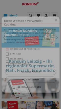 Vorschau der mobilen Webseite www.konsum-leipzig.de, Konsumgenossenschaft Leipzig eG