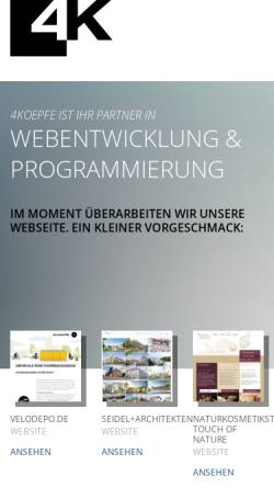Vorschau der mobilen Webseite www.4koepfe.de, 4koepfe - Jens Borsdorf, Andreas Tetzl GbR