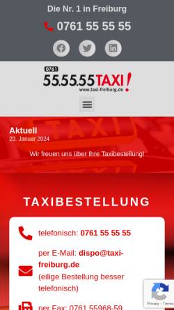 Vorschau der mobilen Webseite www.taxi-freiburg.de, Taxi Freiburg 55.55.55 GmbH