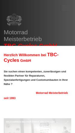 Vorschau der mobilen Webseite www.tbc-cycles.de, TBC-Cycles GmbH