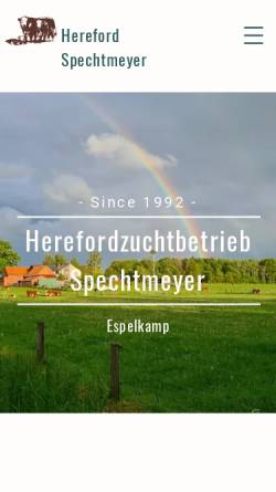 Vorschau der mobilen Webseite www.hereford-spechtmeyer.de, Herefordzuchtbetrieb Spechtmeyer - Ulrich und Monika Spechtmeyer