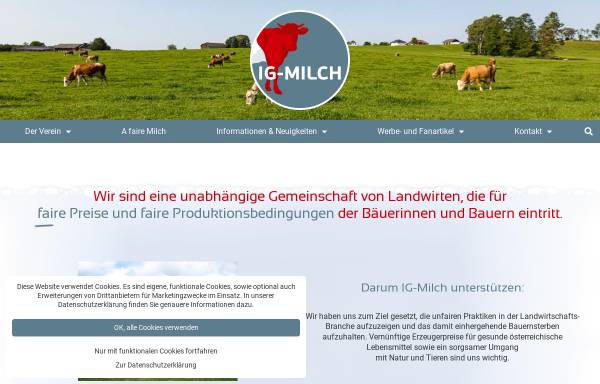 Vorschau von www.ig-milch.at, Verein österreichischer Grünland- und Rinderbauern - Interessensgemeinschaft Milch