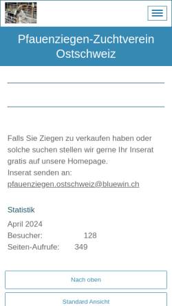 Vorschau der mobilen Webseite www.pfauenziegen.ch, Pfauenziegen-Zuchtverein Ostschweiz