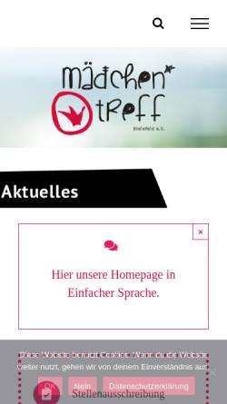 Vorschau der mobilen Webseite www.maedchentreff-bielefeld.de, Mädchentreff Bielefeld e.V.