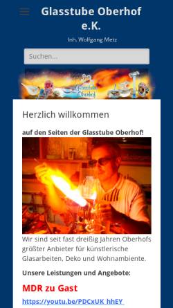 Vorschau der mobilen Webseite www.glasstube-oberhof.de, Glasstube Oberhof Inh. Anita Metz