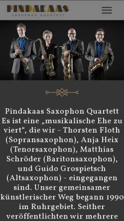 Vorschau der mobilen Webseite www.pindakaas.de, Pindakaas Saxophon Quartett