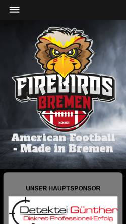 Vorschau der mobilen Webseite www.bremen-football.de, Bremen Firebirds
