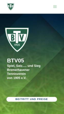 Vorschau der mobilen Webseite btv05.de, Bremerhavener Tennisverein von 1905 e.V.