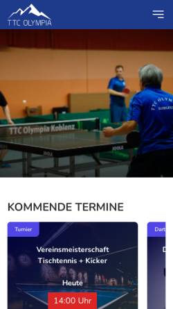 Vorschau der mobilen Webseite www.ttc-olympia.de, TTC Olympia Koblenz e.V. 1953