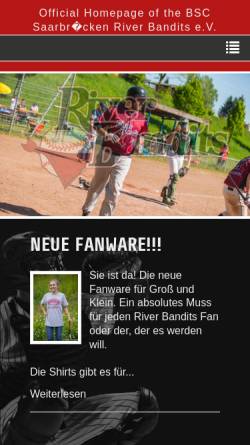 Vorschau der mobilen Webseite www.riverbandits.de, BSC Baseball- und Softballclub e.V. River Bandits
