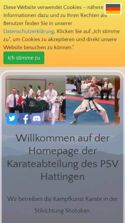 Vorschau der mobilen Webseite www.karate-psv-hattingen.de, Abteilung Karate Hattingen des PSV Ennepe-Ruhr-Kreis 1970 e. V.