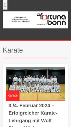 Vorschau der mobilen Webseite www.karate-bonn.de, Karate Dojo SC Fortuna Bonn