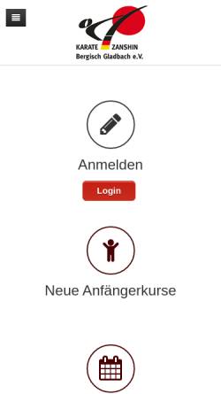 Vorschau der mobilen Webseite www.karate-zanshin.de, Karate Zanshin Bergisch Gladbach e.V