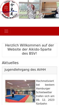 Vorschau der mobilen Webseite www.aikido-bsv.de, Aikido-Sparte des BSV Bramfeld