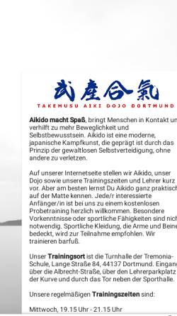 Vorschau der mobilen Webseite www.aikido-dortmund.de, Takemusu Aikido Dojo Dortmund