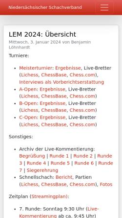 Vorschau der mobilen Webseite www.niedersaechsischer-schachverband.de, Niedersächsischer Schachverband