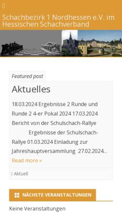 Vorschau der mobilen Webseite www.schachbezirk1-nordhessen.de, Bezirk 1 Nordhessen im Hessischen Schachverband