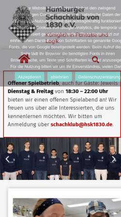 Vorschau der mobilen Webseite www.hsk1830.de, Hamburger Schachklub von 1830 e.V.