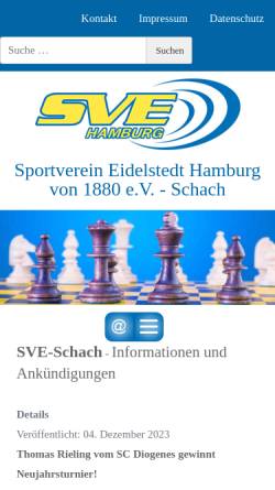 Vorschau der mobilen Webseite www.sve-schach.de, Schachabteilung im Sportverein Eidelstedt von 1880 e.V.