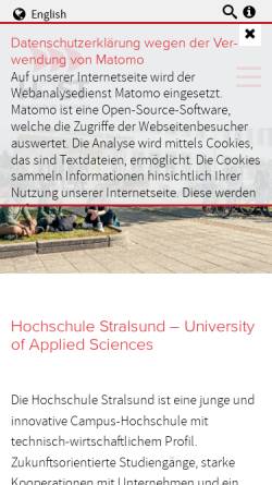 Vorschau der mobilen Webseite www.fh-stralsund.de, Fachhochschule Stralsund