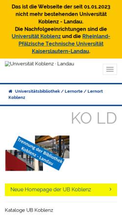 Vorschau der mobilen Webseite www.ub.uni-koblenz.de, Universitätsbibliothek Koblenz
