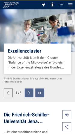 Vorschau der mobilen Webseite www.uni-jena.de, Friedrich-Schiller-Universität Jena