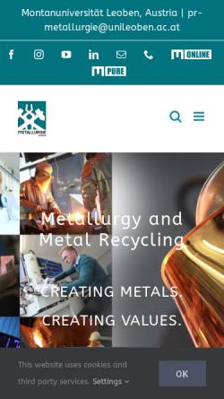 Vorschau der mobilen Webseite www.metallurgy.ac.at, Lehrstuhl für Metallurgie