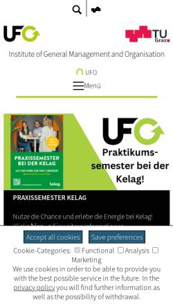 Vorschau der mobilen Webseite www.ufo.tugraz.at, ufo.online - Institut für Unternehmungsführung und Organisation