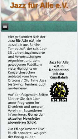 Vorschau der mobilen Webseite www.jazzfueralle.de, Jazz für Alle e.V.