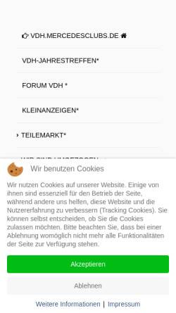 Vorschau der mobilen Webseite mercedesclubs.de, VDH - Verein der Heckflossenfreunde e.V.