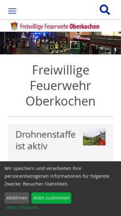 Vorschau der mobilen Webseite www.feuerwehr-oberkochen.de, Freiwillige Feuerwehr