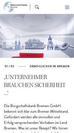 Vorschau der mobilen Webseite www.buergschaftsbank-bremen.de, Bürgschaftsbank Bremen