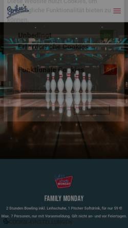 Vorschau der mobilen Webseite www.strikees.de, Strikee´s Bowling and american Sportsbar