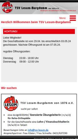 Vorschau der mobilen Webseite www.tsv-lesum.de, TSV Lesum-Burgdamm von 1876 e.V.