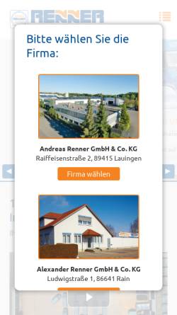 Vorschau der mobilen Webseite www.arenner.de, Heizung, Lüftung, Sanitär Andreas Renner