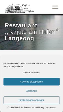 Vorschau der mobilen Webseite www.langeoog-restaurant.de, Kajüte am Hafen