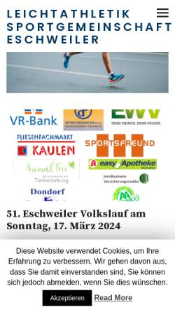 Vorschau der mobilen Webseite www.lsg-eschweiler.de, Leichtathletik Sportgemeinschaft Eschweiler e.V.