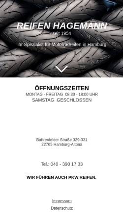 Vorschau der mobilen Webseite reifen-hagemann.de, Motorradreifen Hagemann