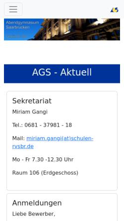 Vorschau der mobilen Webseite www.abendgymnasium-saarbruecken.de, Abendgymnasium